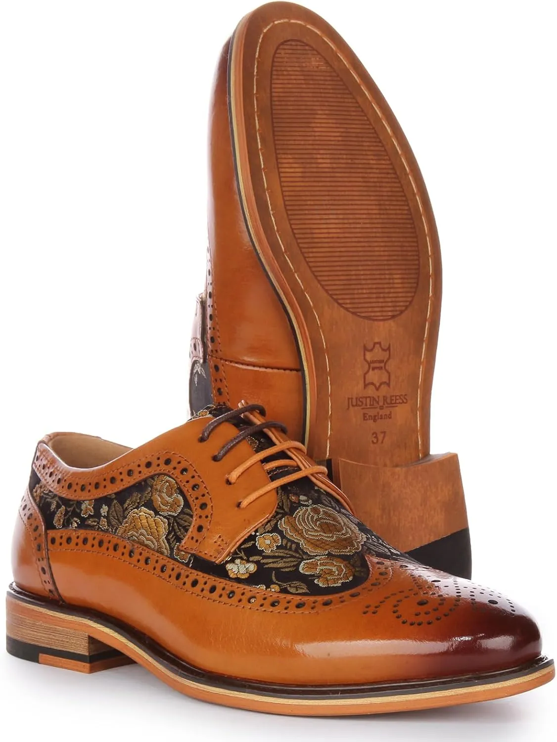 Ross W Women's Lace Up Leather Floral Brogue Shoes