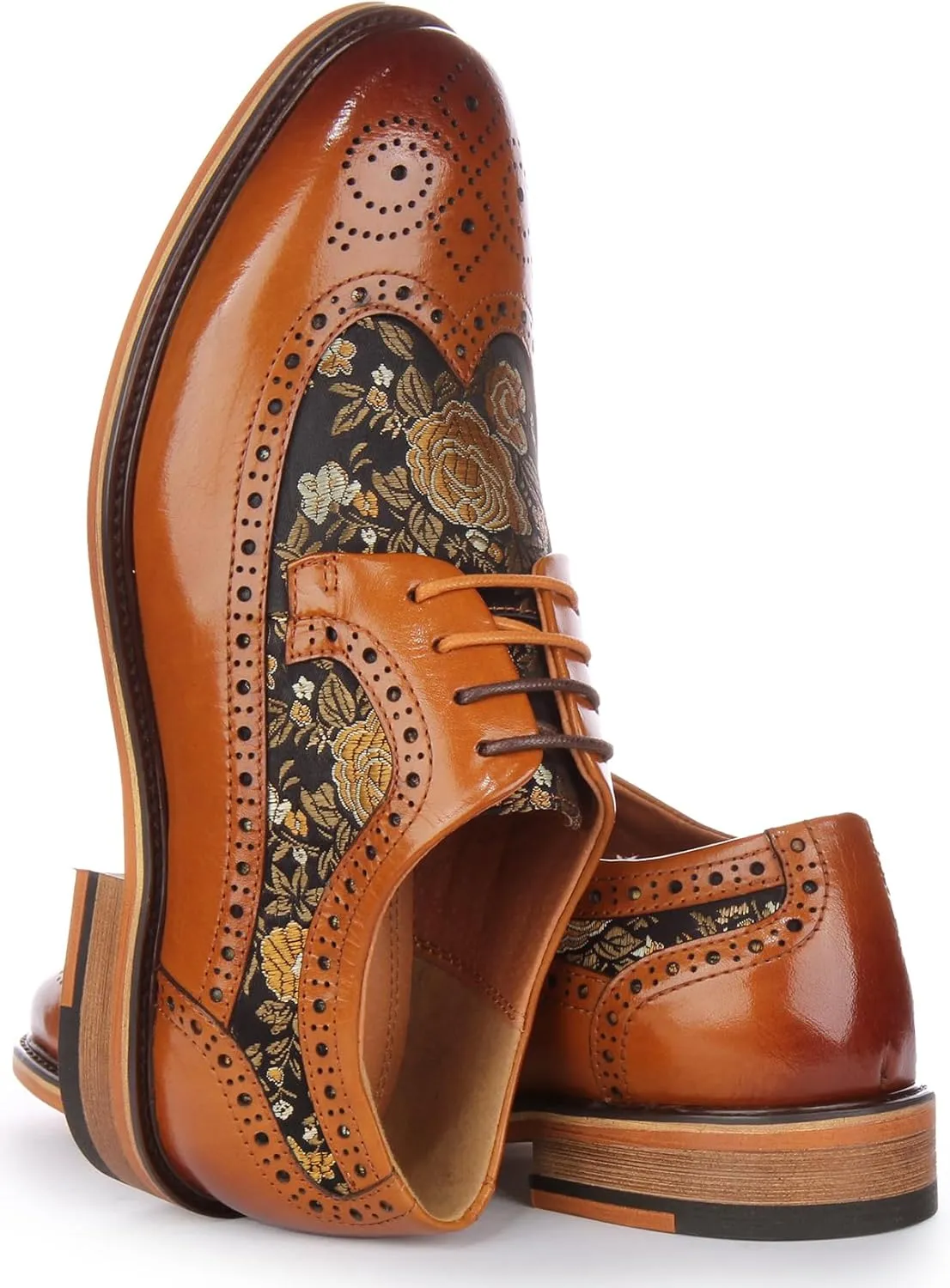 Ross W Women's Lace Up Leather Floral Brogue Shoes