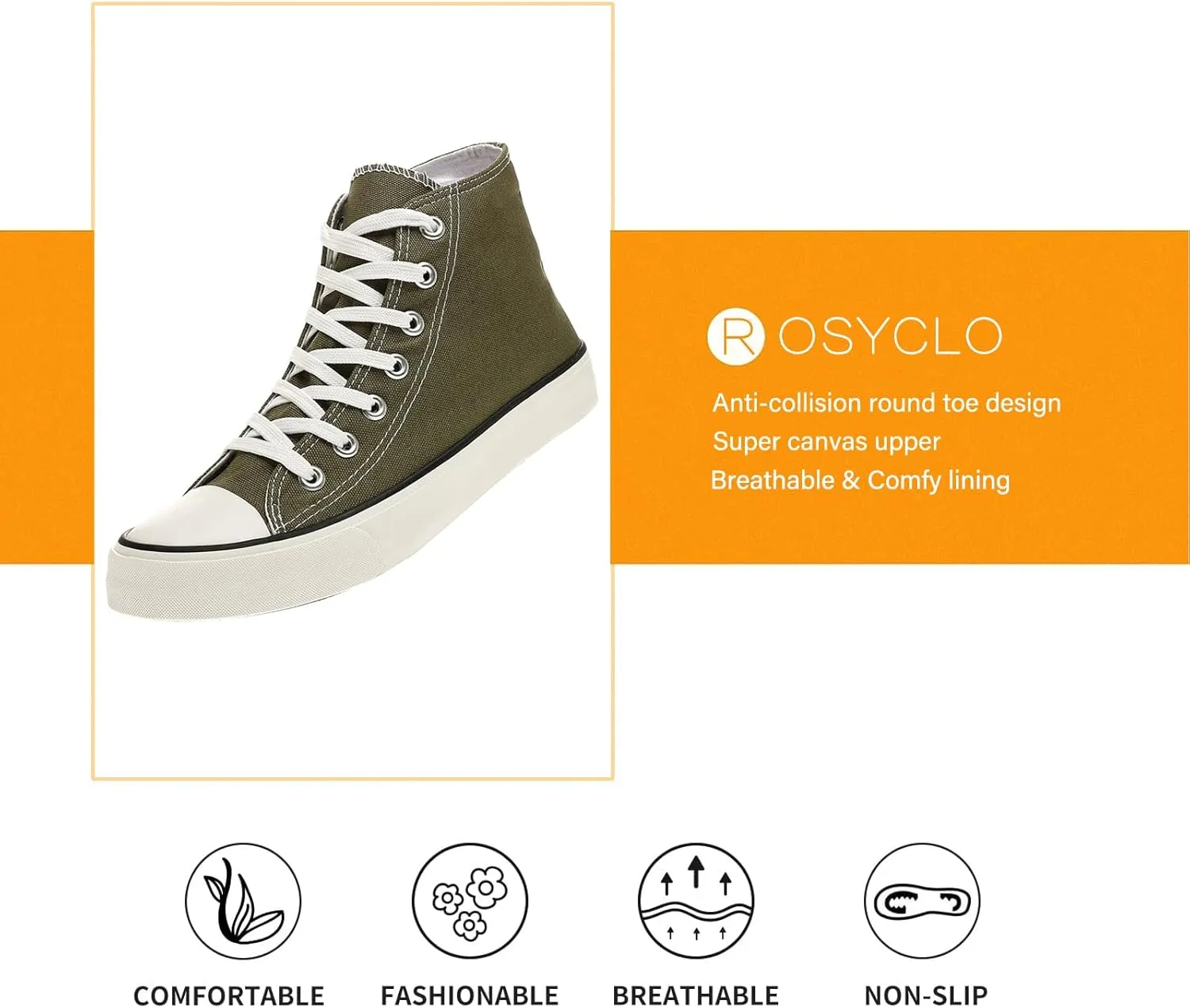 rosyclo Women's High Top Canvas Sneakers Fashion Lace-up Classic Casual Walking Shoes