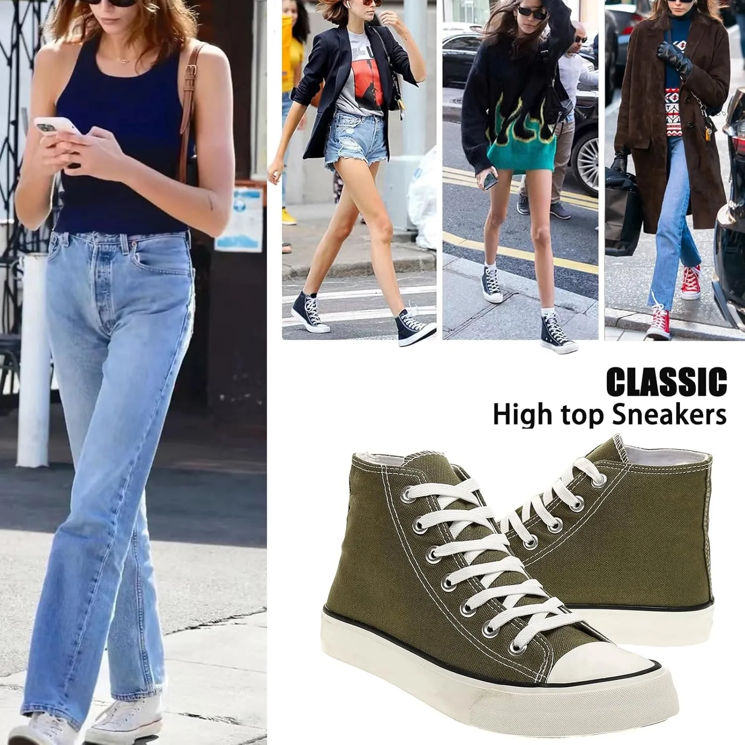 rosyclo Women's High Top Canvas Sneakers Fashion Lace-up Classic Casual Walking Shoes