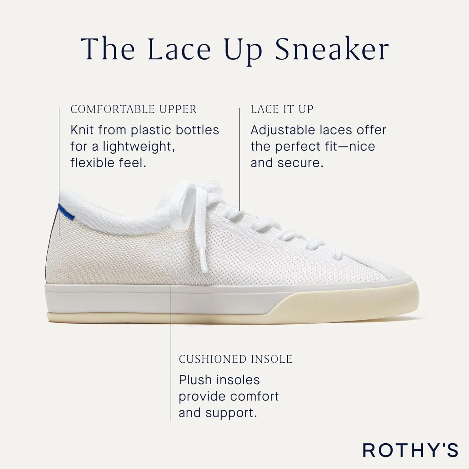 Rothy's The Lace Up Sneaker, Women's, Casual Fashion Shoes, Made from Recycled Plastic Bottles & Machine Washable