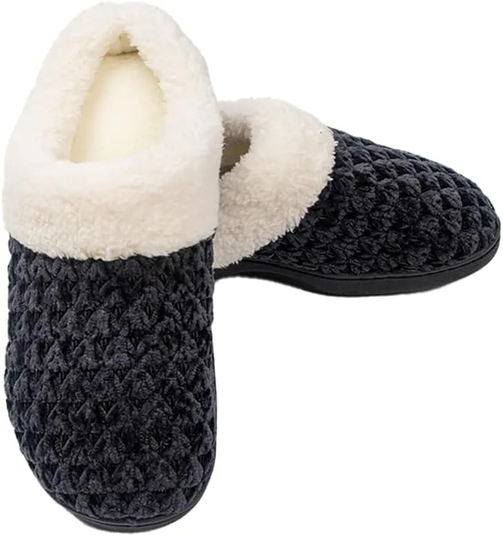 Roxoni Women Timeless Knitted Pattern Fur Slippers – Soft and Stylish Slippers – Perfect for Indoor/Outdoor Wear
