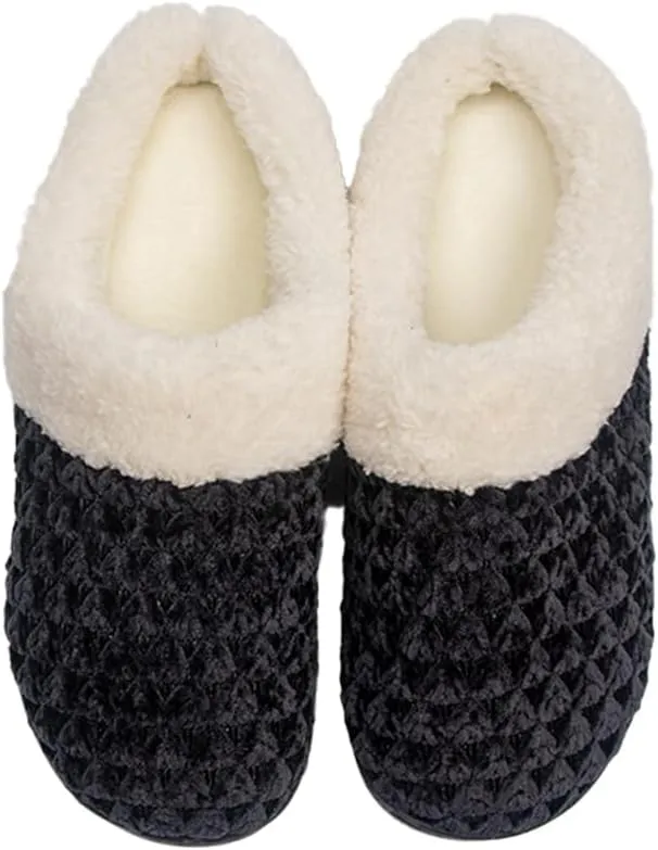 Roxoni Women Timeless Knitted Pattern Fur Slippers – Soft and Stylish Slippers – Perfect for Indoor/Outdoor Wear