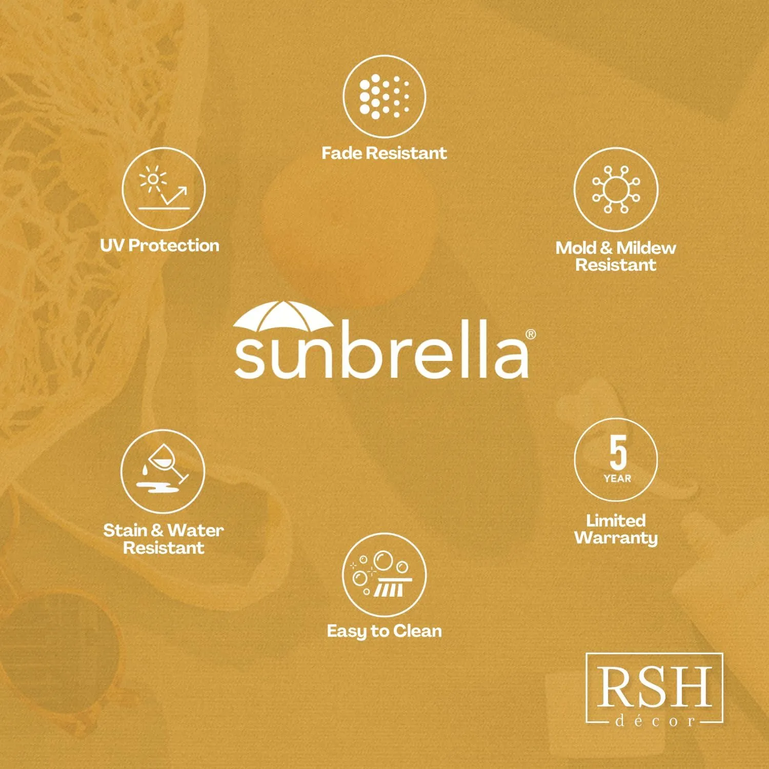 RSH DECOR: Sunbrella Tufted Wicker U-Shape Cushions Set of 2 | 19” x 19” | Water and Fade-Resistant Performance Fabric | Outdoor Seat Cushions for Patio Furniture | Canvas Buttercup Yellow