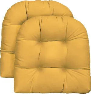 RSH DECOR: Sunbrella Tufted Wicker U-Shape Cushions Set of 2 | 19” x 19” | Water and Fade-Resistant Performance Fabric | Outdoor Seat Cushions for Patio Furniture | Canvas Buttercup Yellow