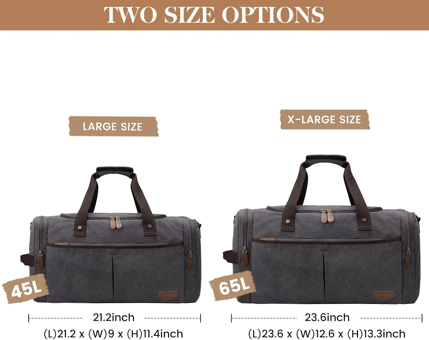 S-ZONE Canvas Duffel Bag for Travel 65L Weekender Overnight Travel Bags with Shoes Compartment for Men