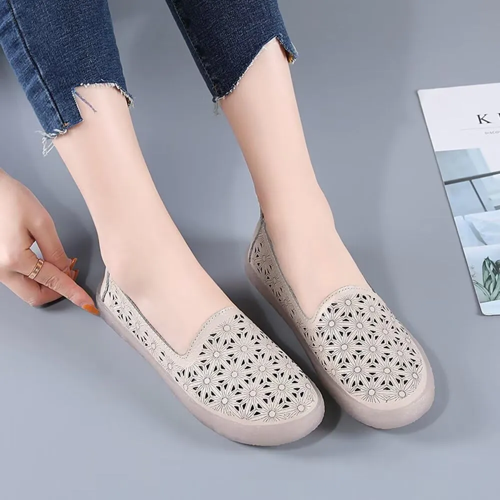 SAILING LU Women's Ballet Flat Round Toe Dress Shoes Casual Anti-Slip Slip On Hollow Rope Loafer