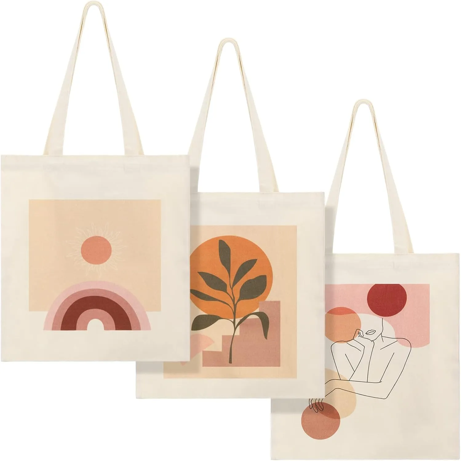 Saintrygo 3 Pcs Boho Tote Bag Reusable Aesthetic Canvas Tote Minimalist Grocery Bags Gifts for Women Travel Shopping