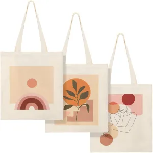 Saintrygo 3 Pcs Boho Tote Bag Reusable Aesthetic Canvas Tote Minimalist Grocery Bags Gifts for Women Travel Shopping