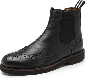 Santimon Chelsea Boots Mens Dress Casual Genuine Leather Handmade Wingtips Brogues Boots Fashion Formal Ankle Boots for Men