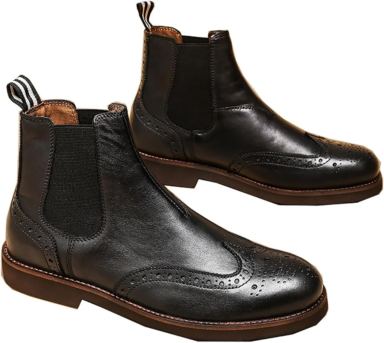 Santimon Chelsea Boots Mens Dress Casual Genuine Leather Handmade Wingtips Brogues Boots Fashion Formal Ankle Boots for Men