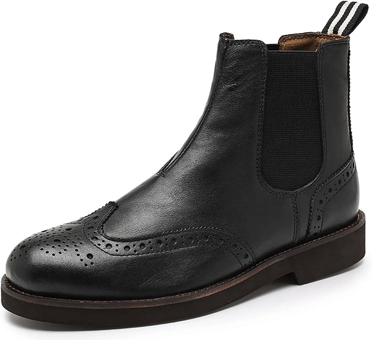 Santimon Chelsea Boots Mens Dress Casual Genuine Leather Handmade Wingtips Brogues Boots Fashion Formal Ankle Boots for Men