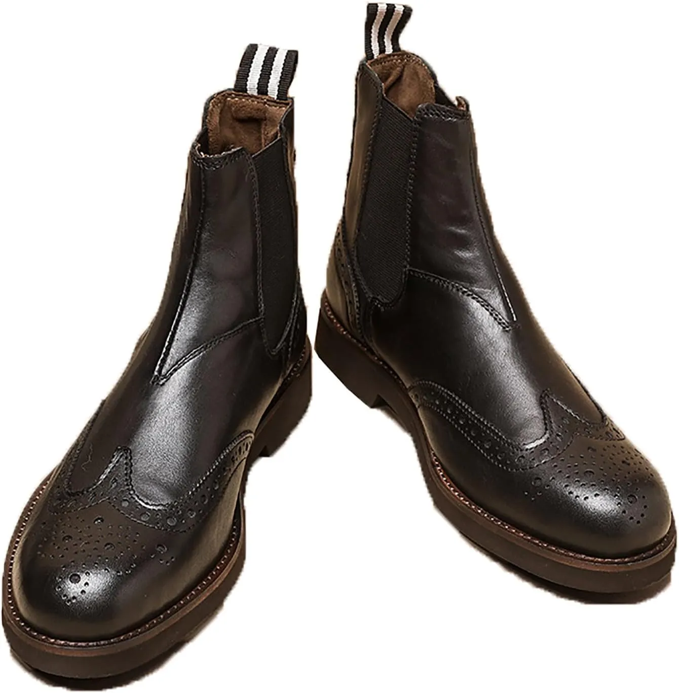 Santimon Chelsea Boots Mens Dress Casual Genuine Leather Handmade Wingtips Brogues Boots Fashion Formal Ankle Boots for Men