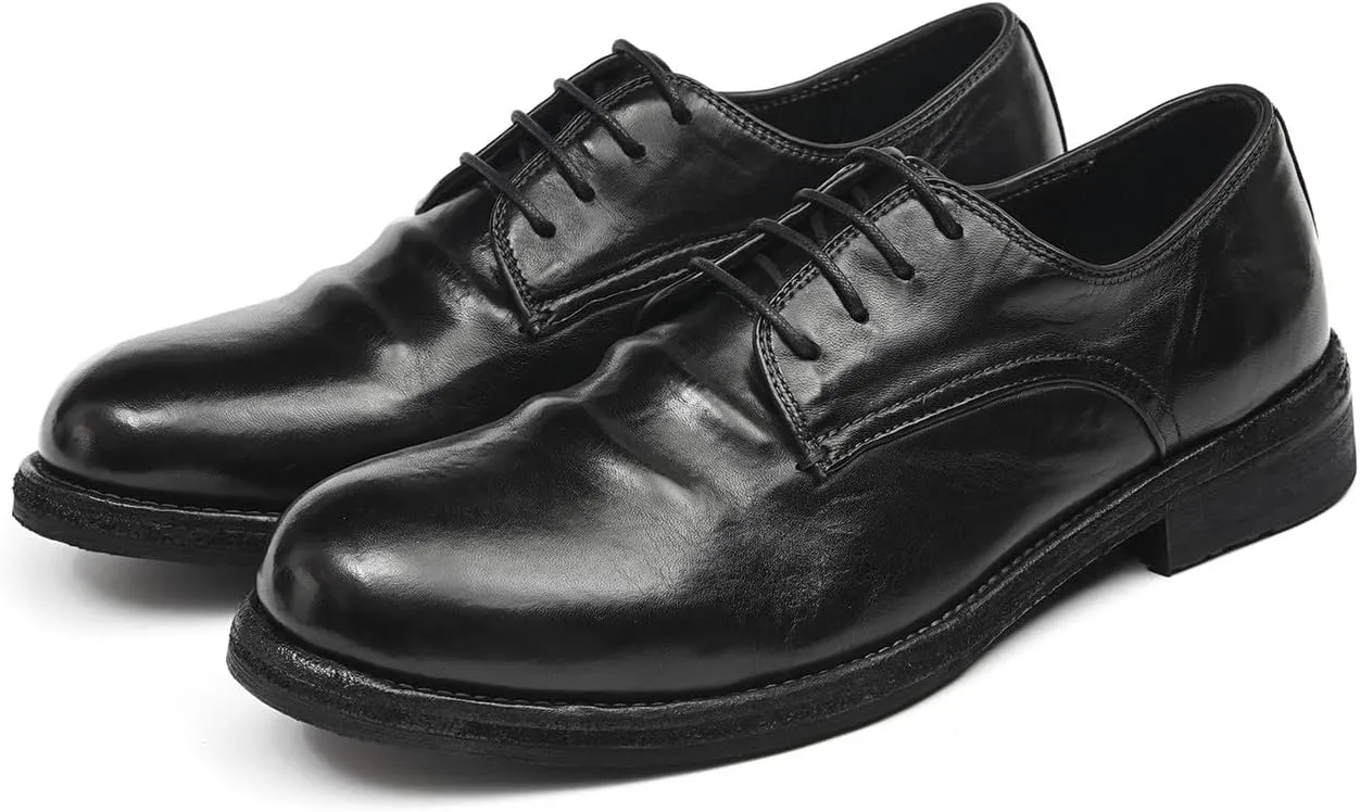 Santimon Men’s Dress Shoes Genuine Horse Leather Oxfords, Fashion Business-Casual & Formal Wedding Breathable Lining Shoes – Handcrafted Goodyear-Welt Luxury Derby
