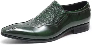 Santimon Mens Leather Slip-On Loafers | Pointed Toe Crocodile Texture Business Casual Dress Shoes| Breathable Comfort Office Penny Loafers