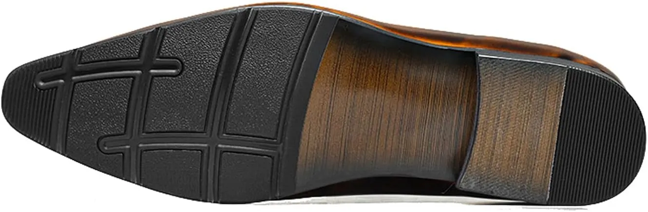 Santimon Mens Leather Slip-On Loafers | Pointed Toe Crocodile Texture Business Casual Dress Shoes| Breathable Comfort Office Penny Loafers