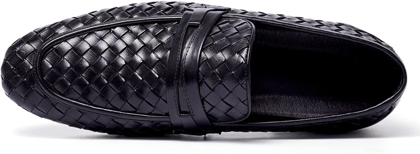 Santimon Mens Loafers Woven Leather Wedding Party Shoes for Men Driving Slip-on Causal Business Dress Shoes