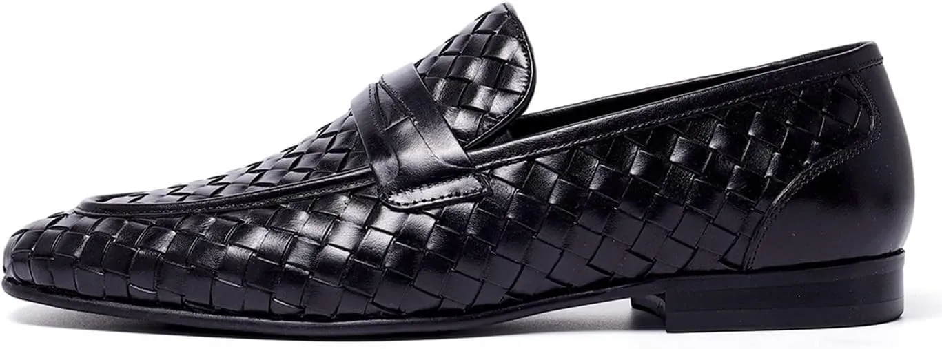 Santimon Mens Loafers Woven Leather Wedding Party Shoes for Men Driving Slip-on Causal Business Dress Shoes