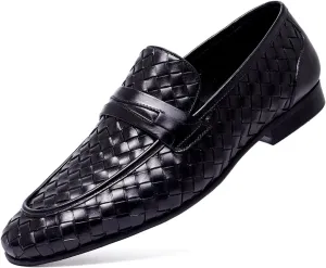 Santimon Mens Loafers Woven Leather Wedding Party Shoes for Men Driving Slip-on Causal Business Dress Shoes