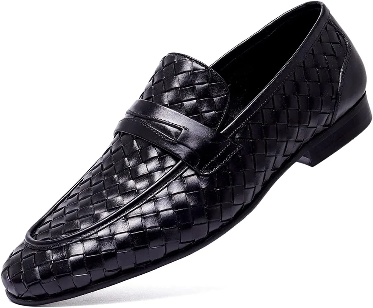 Santimon Mens Loafers Woven Leather Wedding Party Shoes for Men Driving Slip-on Causal Business Dress Shoes