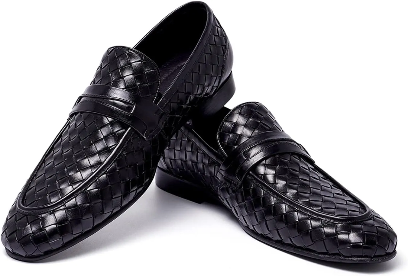 Santimon Mens Loafers Woven Leather Wedding Party Shoes for Men Driving Slip-on Causal Business Dress Shoes