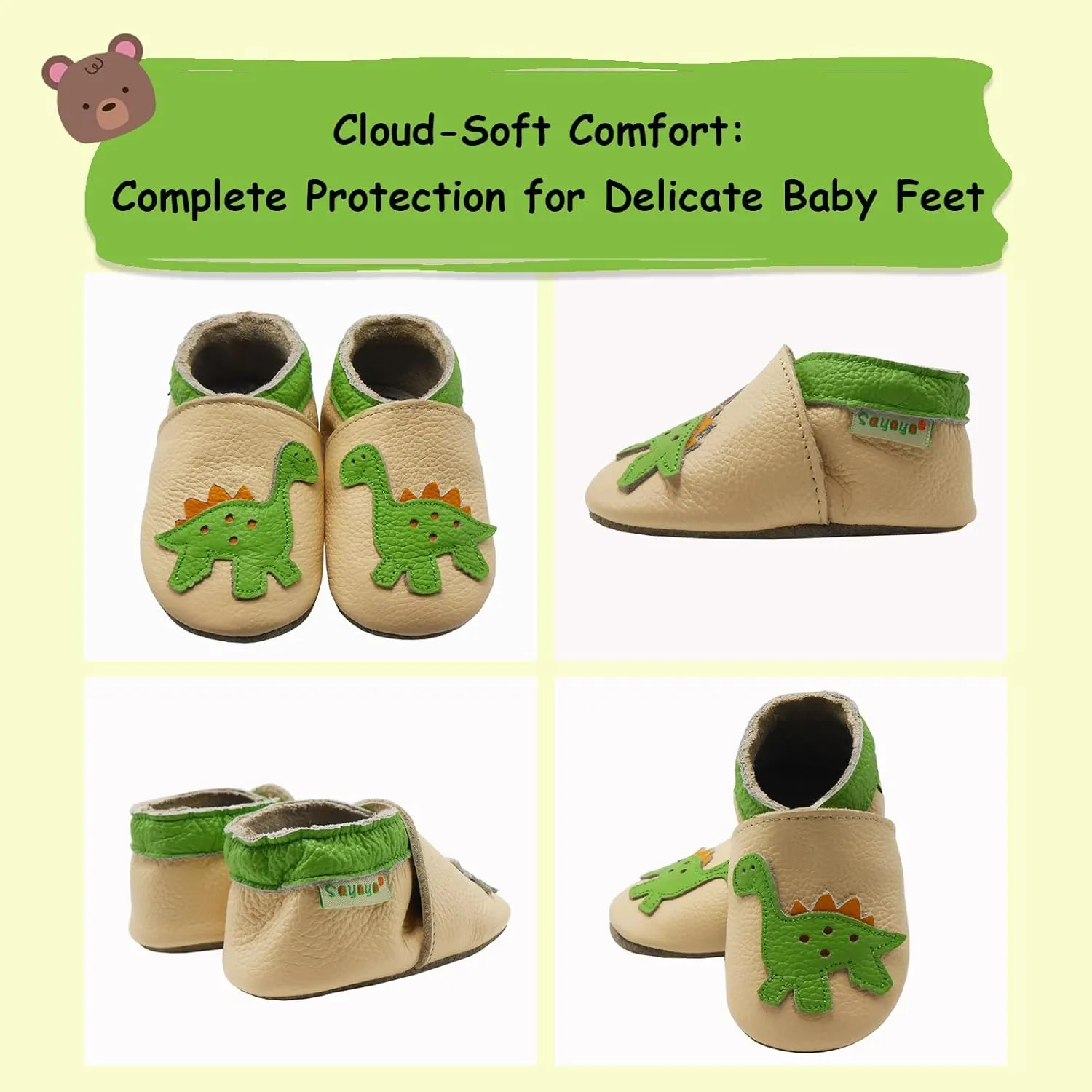 SAYOYO Baby Shoes Soft Leather Sole Infant Toddler Prewalker Shoes