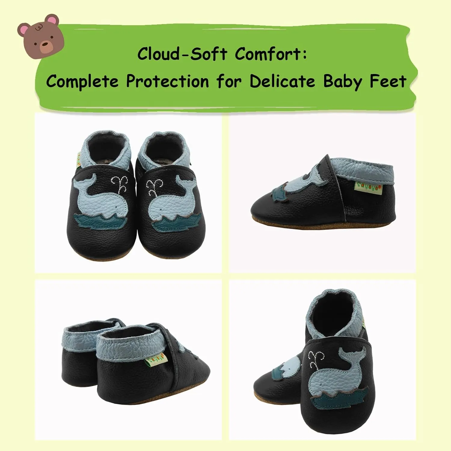 SAYOYO Baby Shoes Soft Leather Sole Infant Toddler Prewalker Shoes