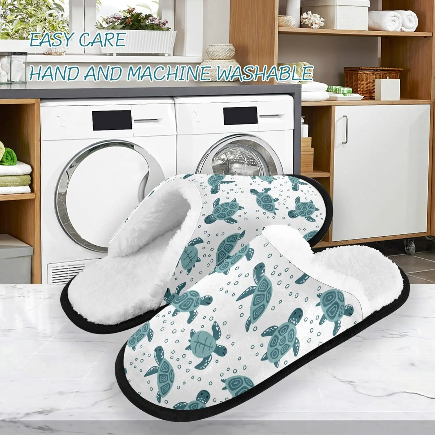 Sea Turtle Cartoon Slippers, Soft Memory Foam Non-Slip Indoor House Slippers Home Shoes for Bedroom Hotel Travel Spa