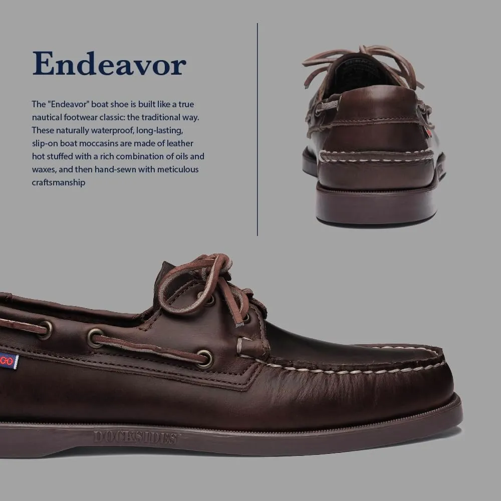 Sebago Endeavor Waterproof Boat Shoes - Leather Moccasins for Men Featuring Leather Sock Lining, 360-Degree Lacing, and Non-Marking, Slip-Resistant Outsoles