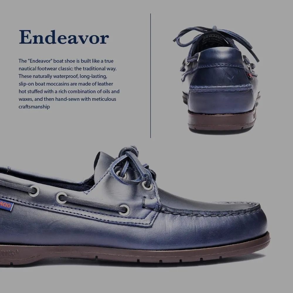 Sebago Endeavor Waterproof Boat Shoes - Leather Moccasins for Men Featuring Leather Sock Lining, 360-Degree Lacing, and Non-Marking, Slip-Resistant Outsoles