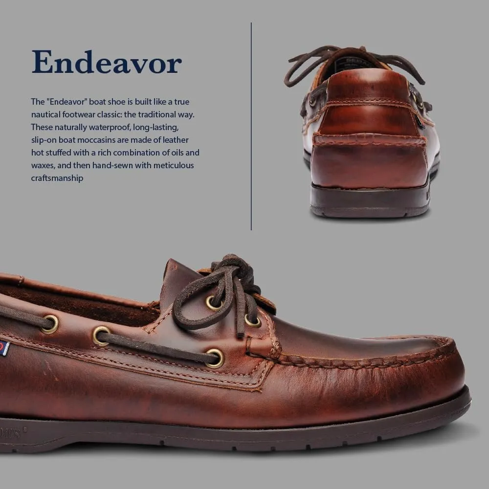 Sebago Endeavor Waterproof Boat Shoes - Leather Moccasins for Men Featuring Leather Sock Lining, 360-Degree Lacing, and Non-Marking, Slip-Resistant Outsoles