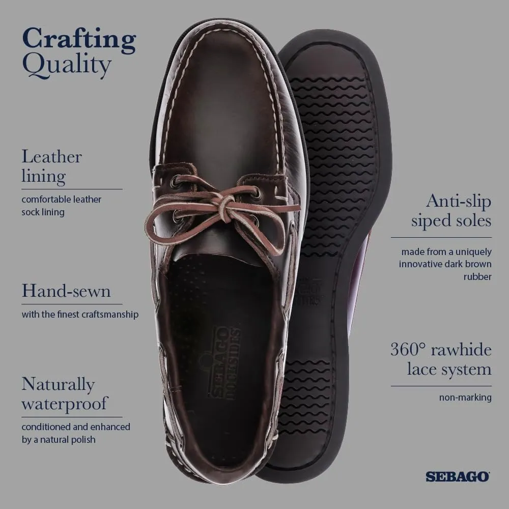 Sebago Endeavor Waterproof Boat Shoes - Leather Moccasins for Men Featuring Leather Sock Lining, 360-Degree Lacing, and Non-Marking, Slip-Resistant Outsoles