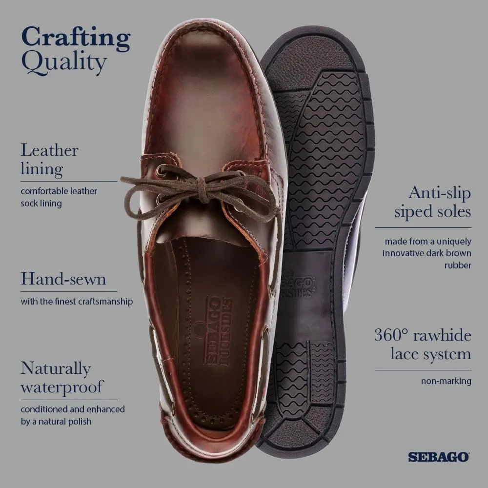 Sebago Endeavor Waterproof Boat Shoes - Leather Moccasins for Men Featuring Leather Sock Lining, 360-Degree Lacing, and Non-Marking, Slip-Resistant Outsoles