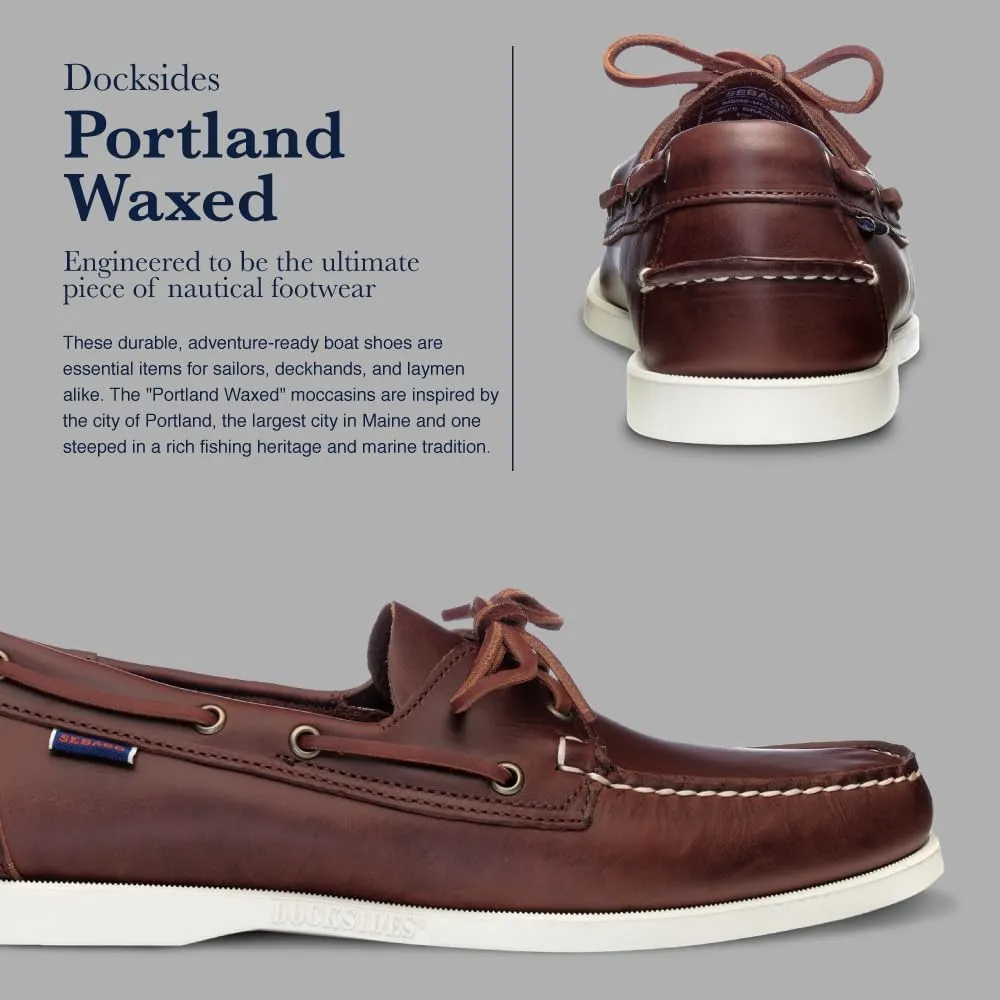 Sebago Portland Waxed Boat Shoes - Handsewn Waxed Leather Moccasins with Leather Sock Lining and Non-Marking, Slip-Resistant Rubber Outsoles