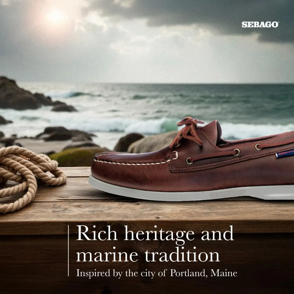 Sebago Portland Waxed Boat Shoes - Handsewn Waxed Leather Moccasins with Leather Sock Lining and Non-Marking, Slip-Resistant Rubber Outsoles
