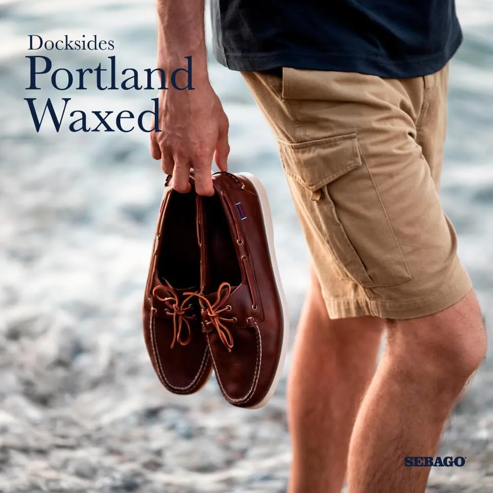 Sebago Portland Waxed Boat Shoes - Handsewn Waxed Leather Moccasins with Leather Sock Lining and Non-Marking, Slip-Resistant Rubber Outsoles