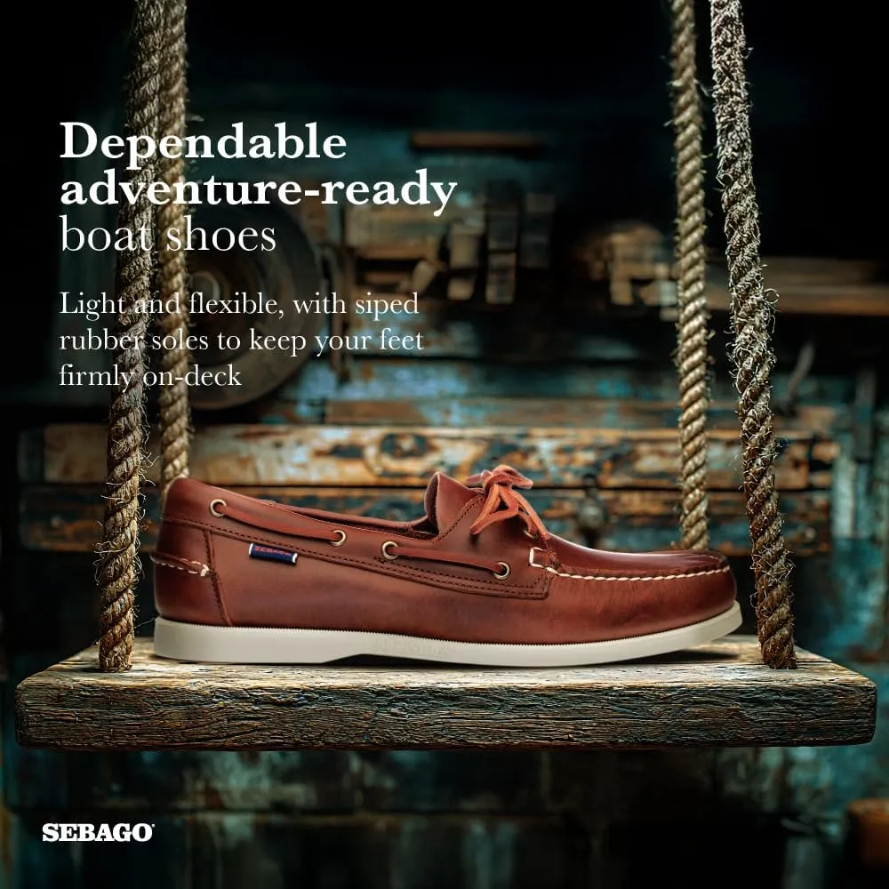 Sebago Portland Waxed Boat Shoes - Handsewn Waxed Leather Moccasins with Leather Sock Lining and Non-Marking, Slip-Resistant Rubber Outsoles