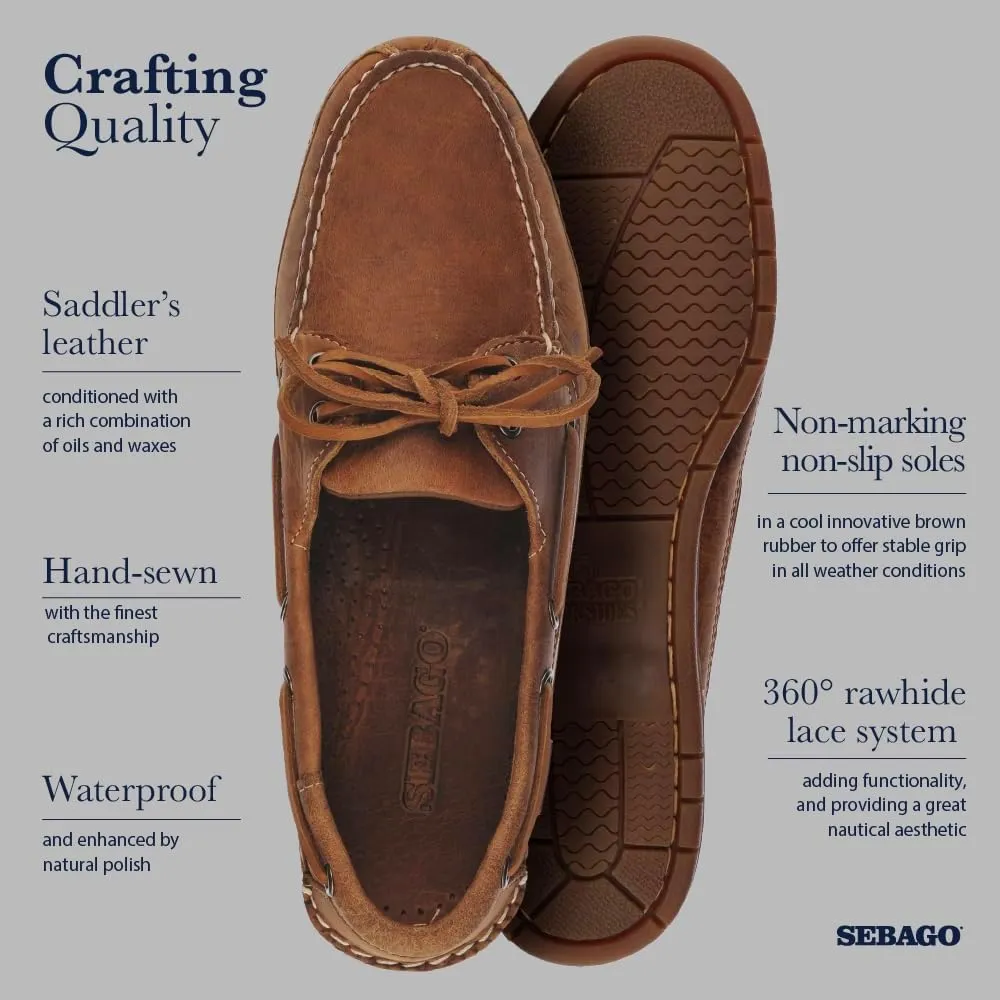 Sebago Schooner Saddler's Leather Boat Shoes - Waterproof Moccasins for Men Featuring Leather Sock Lining, and Non-Marking, Slip-Resistant Outsoles