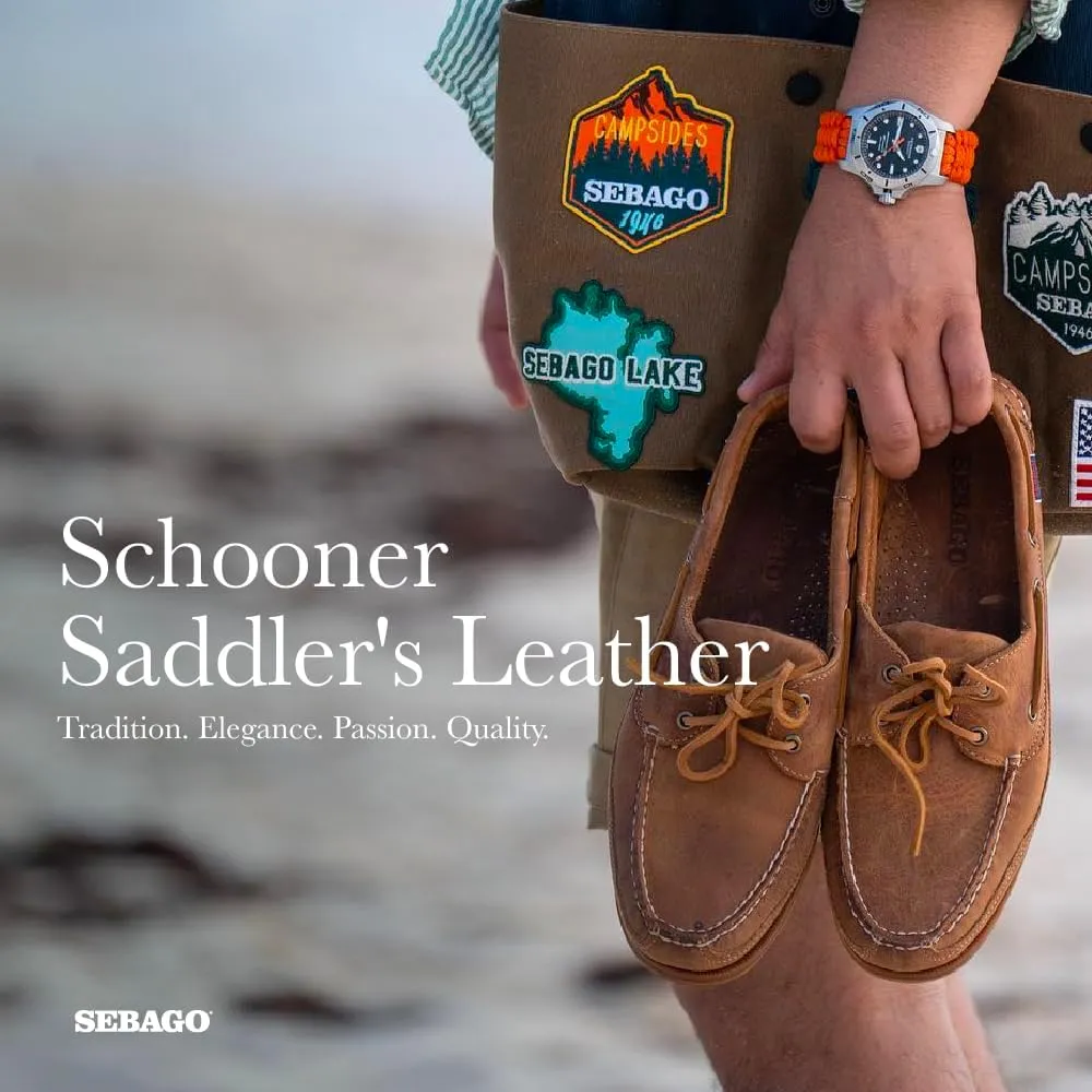 Sebago Schooner Saddler's Leather Boat Shoes - Waterproof Moccasins for Men Featuring Leather Sock Lining, and Non-Marking, Slip-Resistant Outsoles