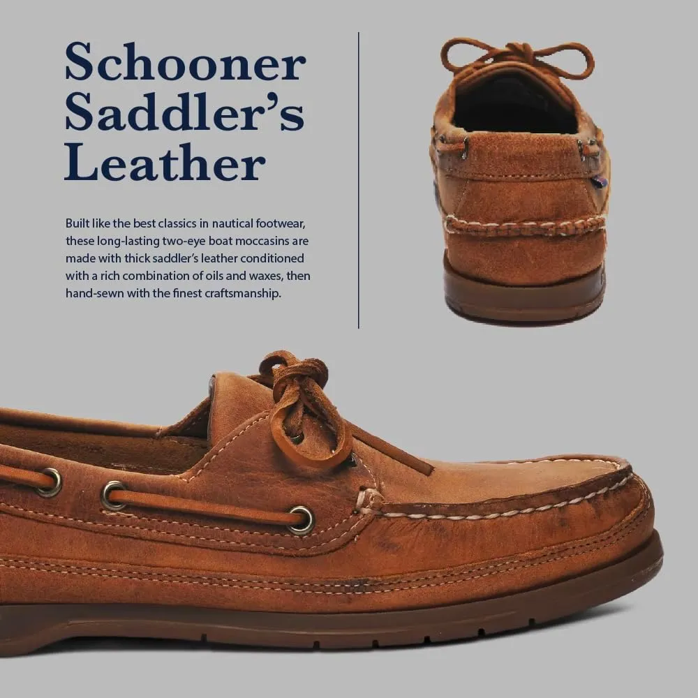 Sebago Schooner Saddler's Leather Boat Shoes - Waterproof Moccasins for Men Featuring Leather Sock Lining, and Non-Marking, Slip-Resistant Outsoles