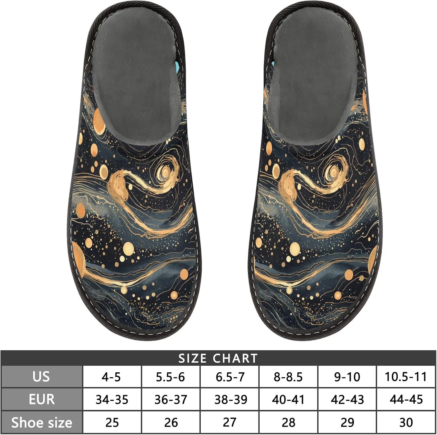 senya Cosmic Galaxy Gold Marbled Fuzzy Slippers Soft Home Bedroom Slippers for Women Men House Shoes