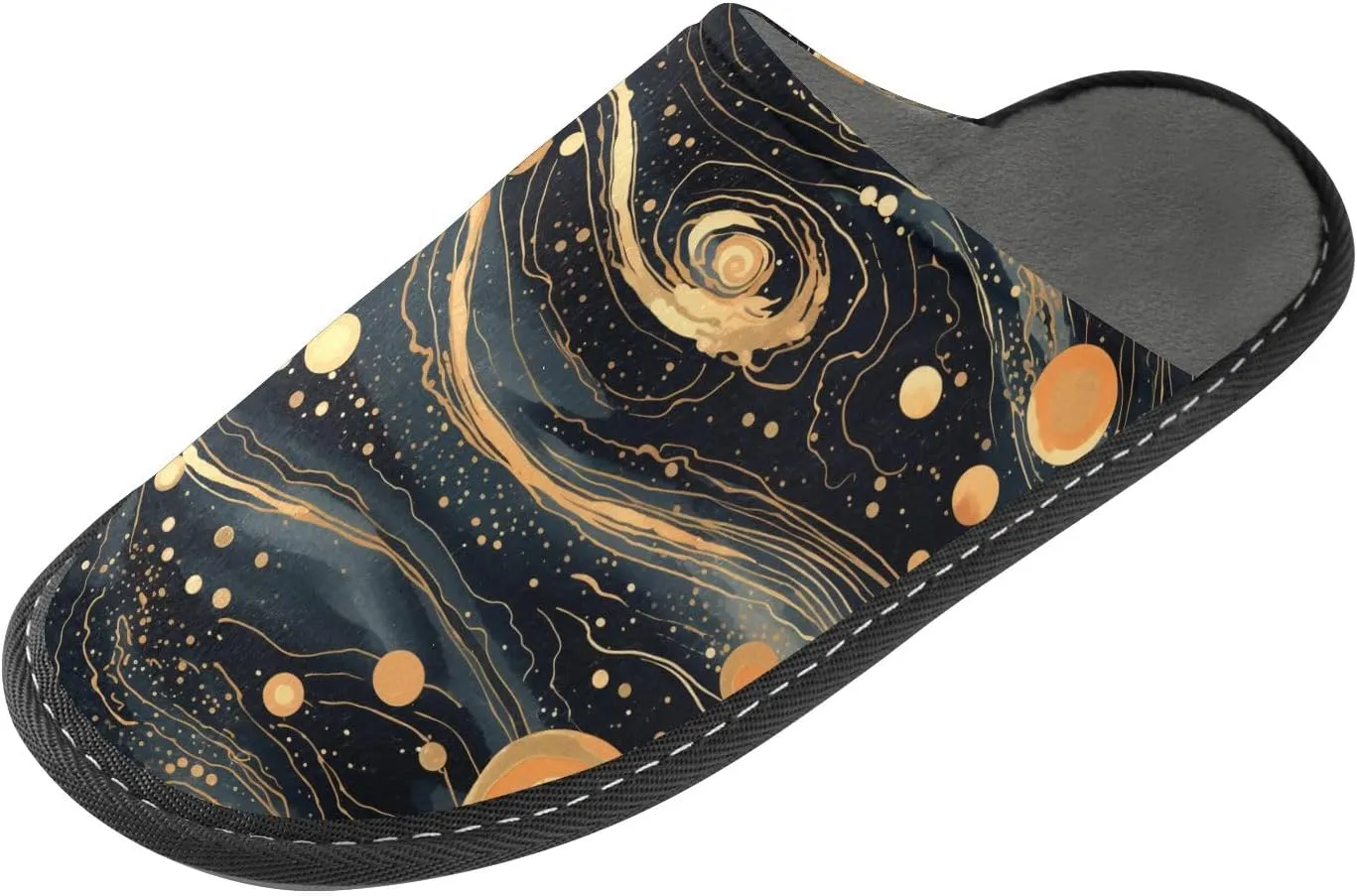 senya Cosmic Galaxy Gold Marbled Fuzzy Slippers Soft Home Bedroom Slippers for Women Men House Shoes