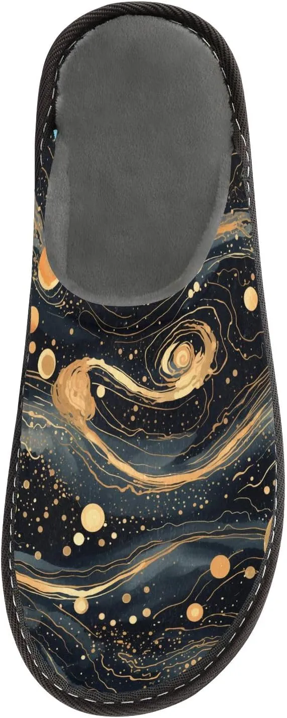 senya Cosmic Galaxy Gold Marbled Fuzzy Slippers Soft Home Bedroom Slippers for Women Men House Shoes