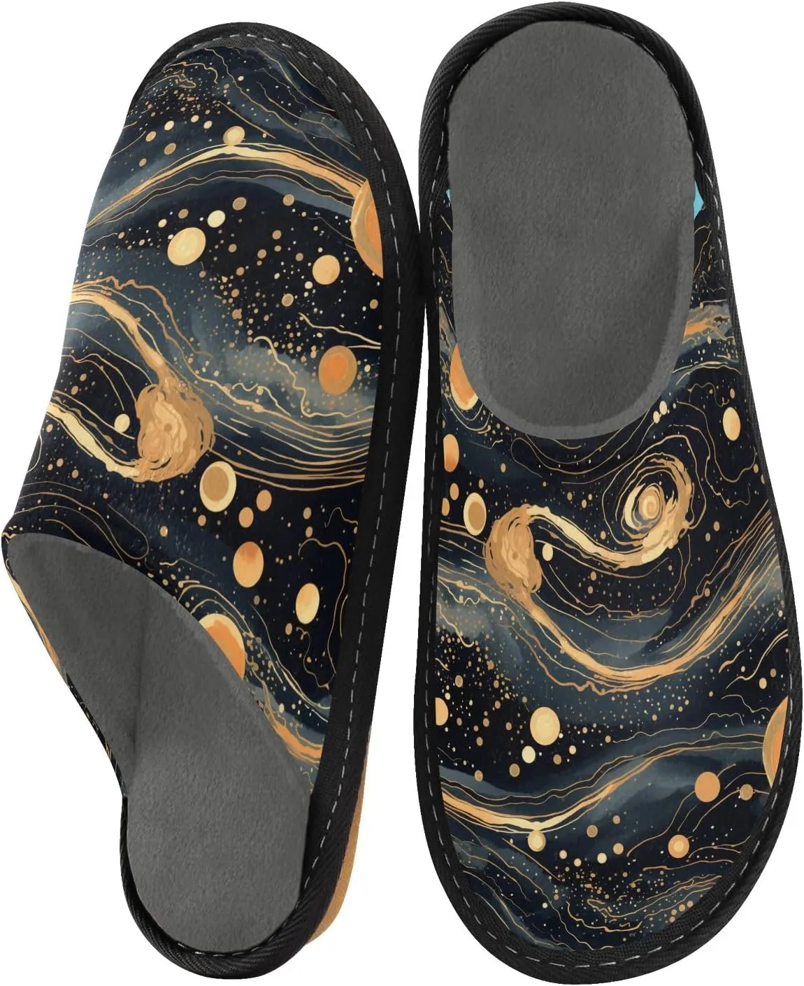 senya Cosmic Galaxy Gold Marbled Fuzzy Slippers Soft Home Bedroom Slippers for Women Men House Shoes