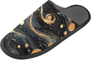 senya Cosmic Galaxy Gold Marbled Fuzzy Slippers Soft Home Bedroom Slippers for Women Men House Shoes