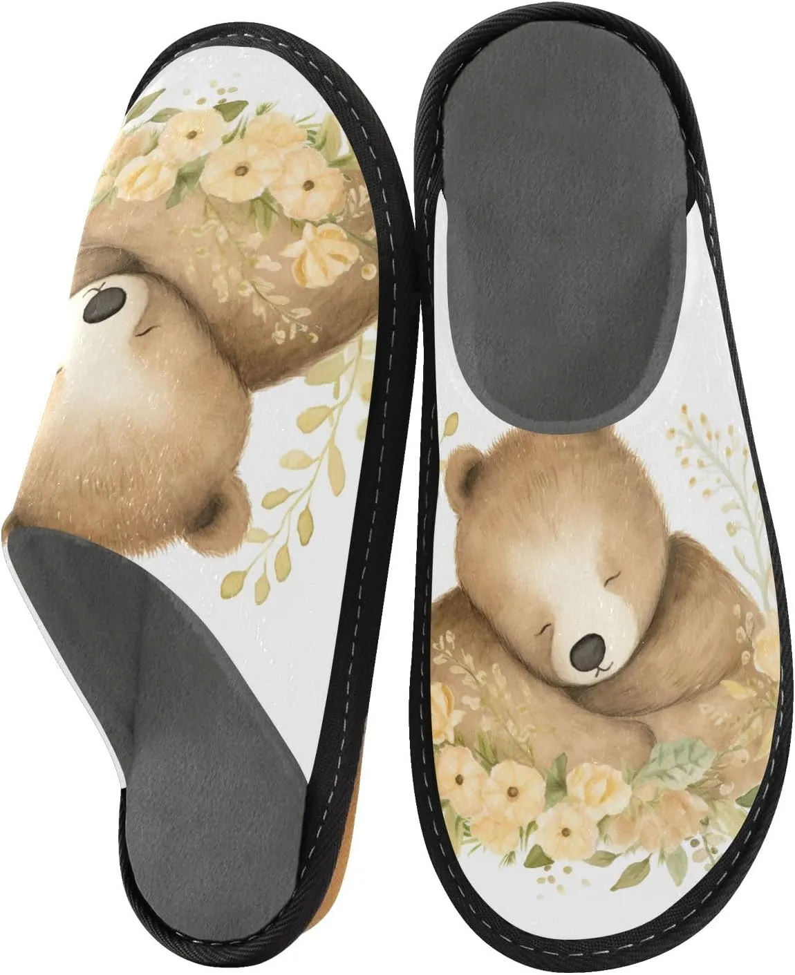 senya Shine Brightly Bear Fuzzy Slippers Soft Home Bedroom Slippers for Women Men House Shoes