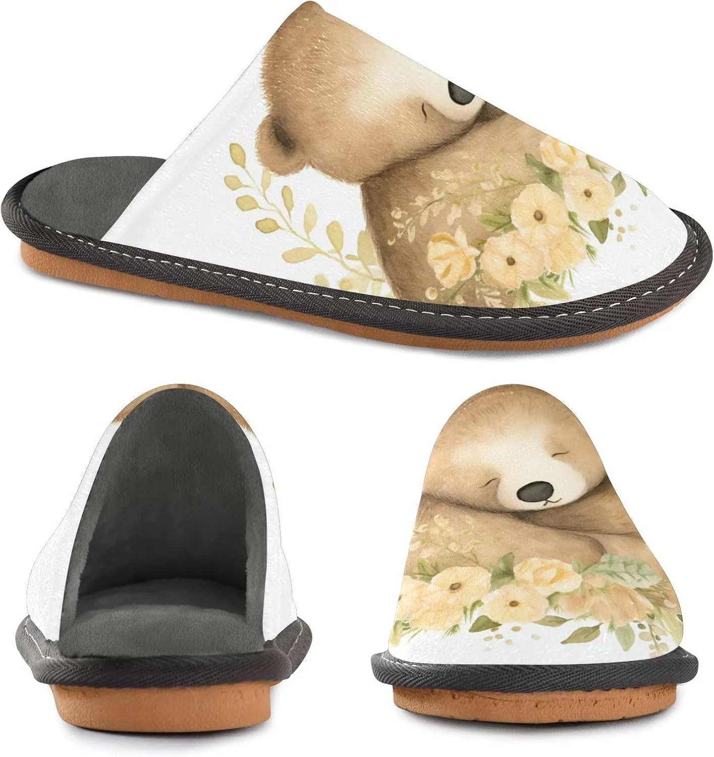 senya Shine Brightly Bear Fuzzy Slippers Soft Home Bedroom Slippers for Women Men House Shoes