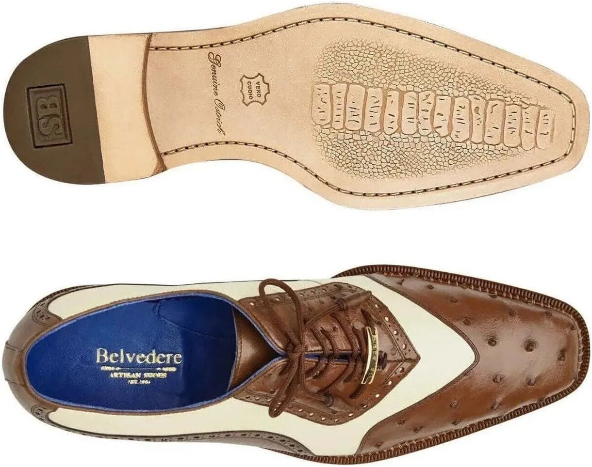 Sesto Genuine Ostrich and Italian Leather Men Lace-Up Dress Shoe