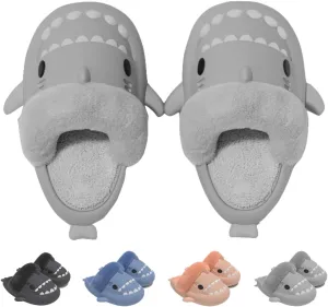 Shark Fuzzy Slippers Women Men Cute Cartoon Plush Fluffy House Shoes Memory Foam Winter Warm Slippers Indoor