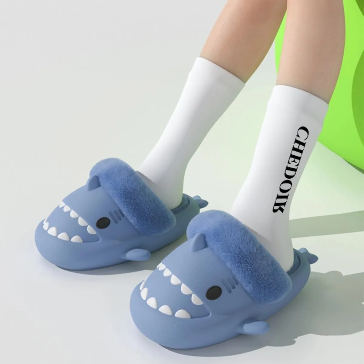 Shark Fuzzy Slippers Women Men Cute Cartoon Plush Fluffy House Shoes Memory Foam Winter Warm Slippers Indoor